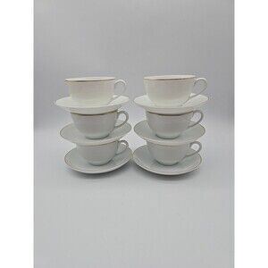 VTG  Noritake Occupied Japan Cup & Saucer Set of 6 White w Gold Trim Bone China